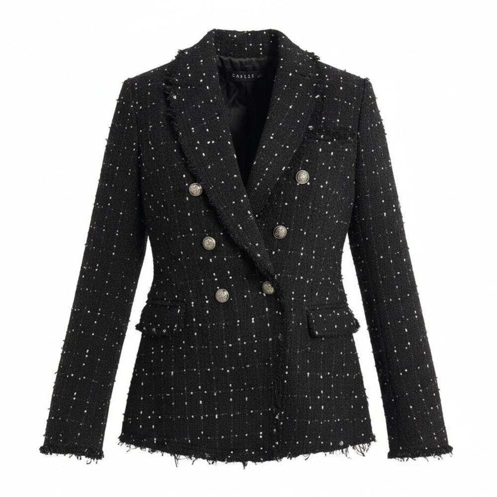 Lioness Tweed Wrap Blazer NWT Fringe Trim Tailored Jacket Small